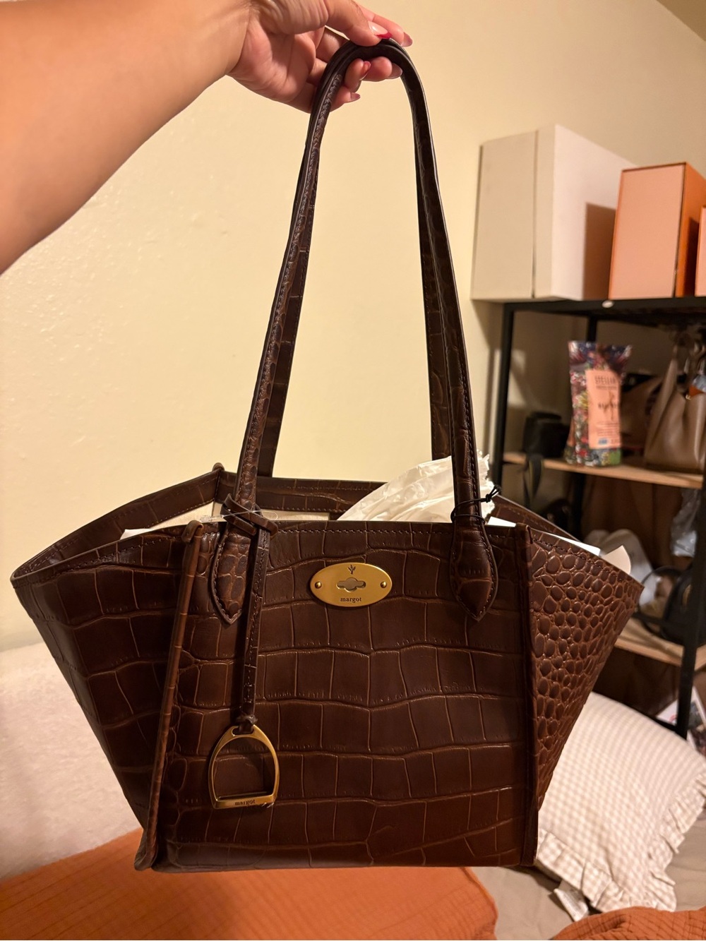 VIRAL Margot New York tote Croc-Embossed Leather Tote Bag with Gold Hardware